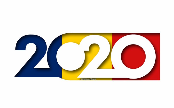 Chade 2020, Bandeira do Chade, fundo branco, Chade, Arte 3d, 2020 conceitos, Chade bandeira, 2020 Ano Novo, 2020 Chade bandeira