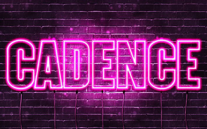 Cadence, 4k, 壁紙名, 女性の名前, Cadence名, 紫色のネオン, テキストの水平, 画像との間の名前