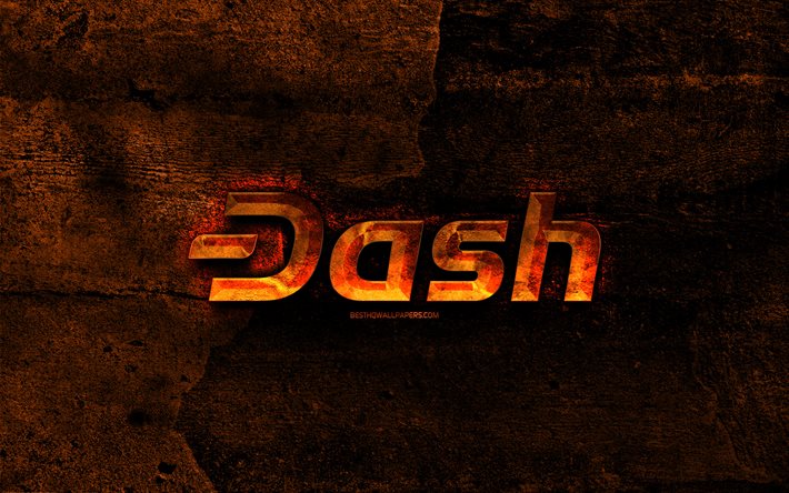 Dash燃えるようなマーク, オレンジ色石の背景, 創造, ダッシュロゴ, cryptocurrency, ダッシュ