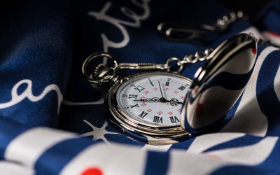 Old silver pocket watch, American flag, vintage pocket watch, metal pocket watch, time to make a choice