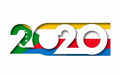 Komorerna 2020, Flagga Komorerna, vit bakgrund, Komorerna, 3d-konst, 2020 begrepp, Komorernas flagga, 2020 Nytt &#197;r, 2020 Komorernas flagga