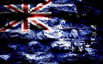 Ilhas Cook bandeira, grunge textura de tijolos, Bandeira das Ilhas Cook, bandeira na parede de tijolos, Ilhas Cook, bandeiras da Oce&#226;nia pa&#237;ses
