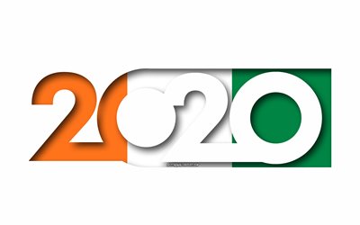 Cote dIvoire 2020, Flag of Cote dIvoire, white background, Cote dIvoire, 3d art, 2020 concepts, Cote dIvoire flag, 2020 New Year, 2020 Cote dIvoire flag