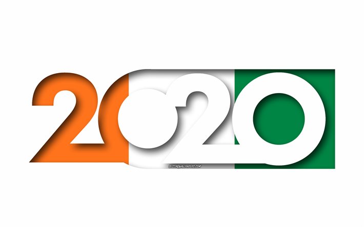 2020 Cote dİvoire Cote dİvoire, beyaz arka plan, Cote dİvoire, 3d sanat Bayrağı, 2020 kavramlar, Cote dİvoire bayrağı, 2020 Yeni Yıl, 2020 Cote dİvoire bayrak