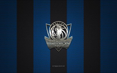 dallas mavericks logo, american basketball club -, metall-emblem, blue-black-metal-mesh-hintergrund, dallas mavericks, nba, dallas, texas, usa, basketball