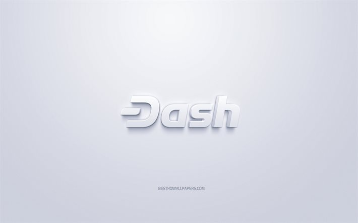 dash logo, white 3d-logo, 3d-kunst, wei&#223;er hintergrund, kryptogeld, strich -, finanz-konzepte, business -, strich-3d-logo