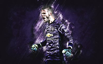 David de Gea, Manchester United FC, Spanish football player, goalkeeper, portrait, purple stone background, Premier League, England, football