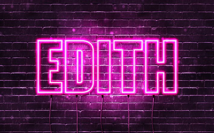 Edith, 4k, pap&#233;is de parede com os nomes de, nomes femininos, Edith nome, roxo luzes de neon, texto horizontal, imagem com o nome de Edith