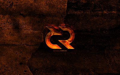 Decred fiery logo, orange stone background, creative, Decred logo, cryptocurrency, Decred
