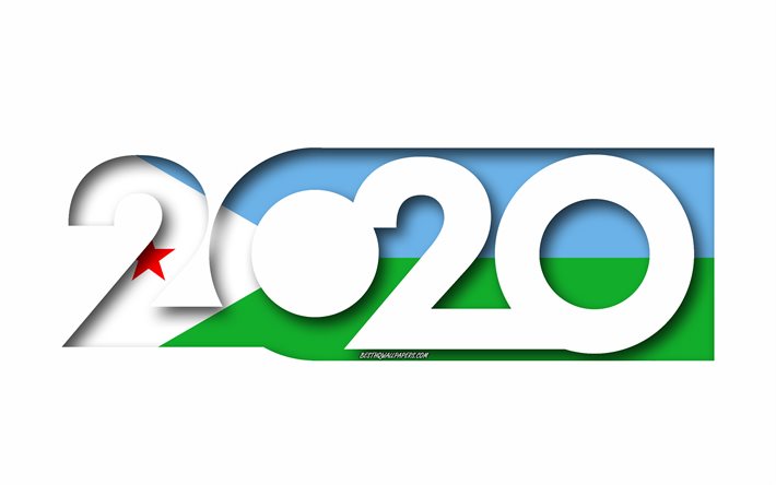 2020 Cibuti, Cibuti, beyaz arka plan, 3d sanat Bayrağı, 2020 kavramlar, Cibuti bayrağı, 2020 Yeni Yıl, 2020 Cibuti bayrağı