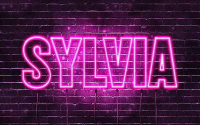 Sylvia, 4k, fondos de pantalla con los nombres, los nombres femeninos, Sylvia nombre, p&#250;rpura luces de ne&#243;n, el texto horizontal, imagen con el nombre de Sylvia
