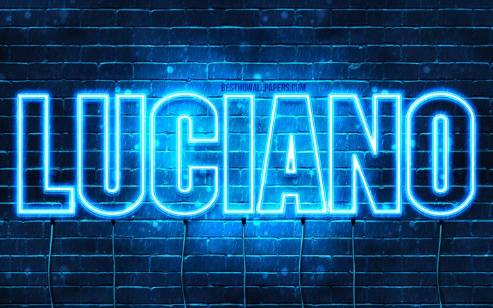 Luciano, 4k, pap&#233;is de parede com os nomes de, texto horizontal, Luciano nome, luzes de neon azuis, imagem com Luciano nome