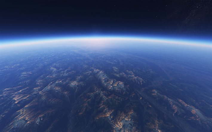 La tierra desde el espacio, la l&#237;nea del horizonte, las monta&#241;as desde el espacio, el espacio profundo, la Tierra