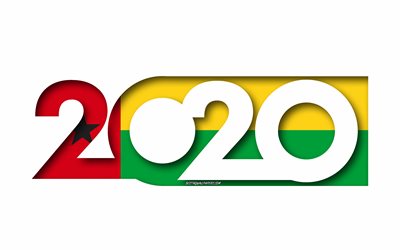 Guinea-Bissau 2020, Bandiera della Guinea-Bissau, sfondo bianco, Guinea-Bissau, 3d arte, 2020 concetti, Guinea-Bissau bandiera, 2020, il Nuovo Anno 2020 Guinea-Bissau bandiera
