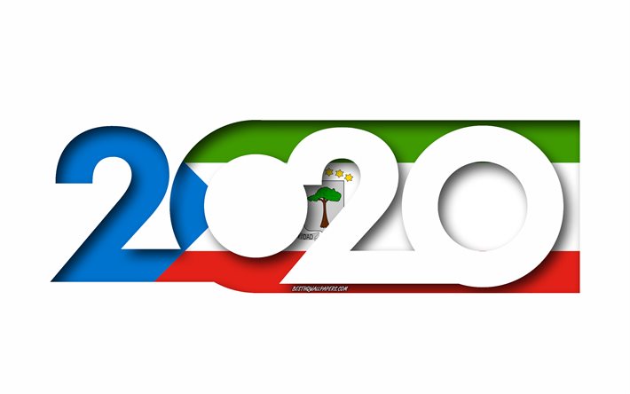 P&#228;iv&#228;ntasaajan Guinea 2020, P&#228;iv&#228;ntasaajan Guinean lippu, valkoinen tausta, P&#228;iv&#228;ntasaajan Guinea, 3d art, 2020 k&#228;sitteit&#228;, 2020 Uusi Vuosi, 2020 P&#228;iv&#228;ntasaajan Guinean lippu