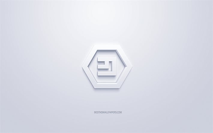 Emercoin logo, 3d valkoinen logo, 3d art, valkoinen tausta, kryptovaluutta, Emercoin, rahoituksen k&#228;sitteit&#228;, liiketoiminnan, Emercoin 3d logo