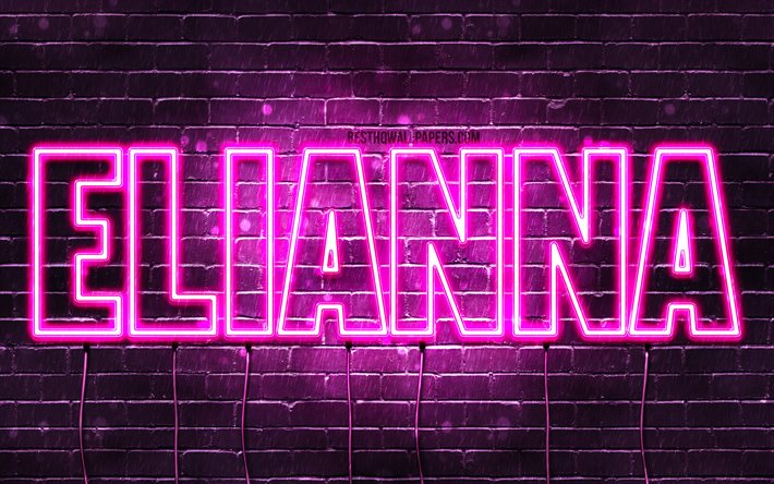 Elianna, 4k, pap&#233;is de parede com os nomes de, nomes femininos, Elianna nome, roxo luzes de neon, texto horizontal, imagem com Elianna nome