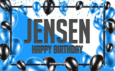 Joyeux Anniversaire Jensen, Anniversaire &#224; Fond les Ballons, Jensen, fonds d&#39;&#233;cran avec des noms, Jensen Joyeux Anniversaire, Ballons Bleus Anniversaire arri&#232;re-plan, carte de voeux, Jensen Anniversaire