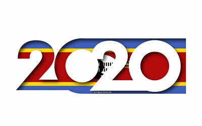 Eswatini 2020, Flagga Eswatini, vit bakgrund, Eswatini, 3d-konst, 2020 begrepp, Eswatini flagga, 2020 Nytt &#197;r, 2020 Eswatini flagga