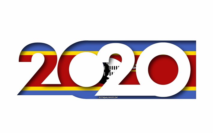 Eswatini 2020, Flag of Eswatini, white background, Eswatini, 3d art, 2020 concepts, Eswatini flag, 2020 New Year, 2020 Eswatini flag