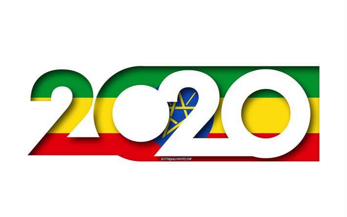 Etiopia 2020, Etiopian lippu, valkoinen tausta, Etiopia, 3d art, 2020 k&#228;sitteit&#228;, 2020 Uusi Vuosi, 2020 Etiopian lippu