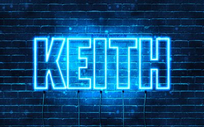 Keith, 4k, tapeter med namn, &#246;vergripande text, Keith namn, bl&#229;tt neonljus, bild med Keith namn