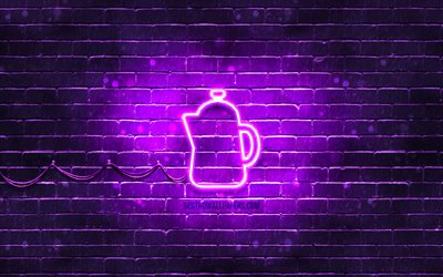 Teapot neon icon, 4k, violet background, neon symbols, Teapot, creative, neon icons, Teapot sign, food signs, Teapot icon, food icons