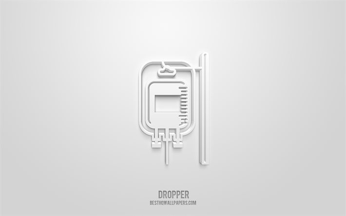 Dropper 3d ikon, vit bakgrund, 3d symboler, Dropper, Medicin ikoner, 3d ikoner, Dropper tecken, Medicin 3d ikoner