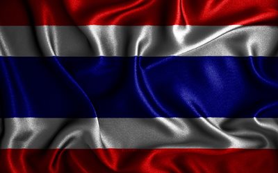 Thai flag, 4k, silk wavy flags, Asian countries, national symbols, Flag of Thailand, fabric flags, Thailand flag, 3D art, Thailand, Asia, Thailand 3D flag