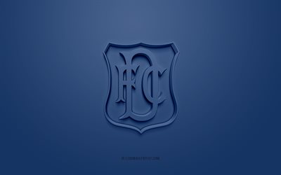 دندي إف سي, شعار 3D الإبداعية, الخلفية الزرقاء, 3d شعار, نادي كرة القدم الاسكتلندي, الدوري الاسكتلندي الممتاز, دندي, إسكتلندا, فن ثلاثي الأبعاد, كرة القدم, شعار نادي دندي 3d