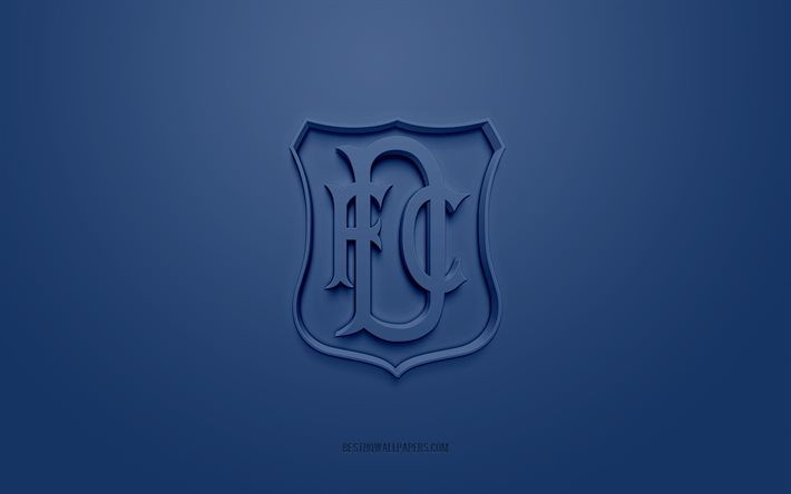 Dundee FC, logo 3D creativo, sfondo blu, emblema 3d, squadra di calcio scozzese, Premiership scozzese, Dundee, Scozia, arte 3d, calcio, logo 3d Dundee FC
