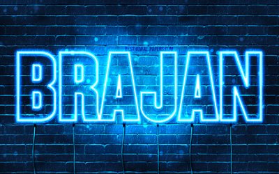 Brajan, 4k, wallpapers with names, Brajan name, blue neon lights, Happy Birthday Brajan, popular polish male names, picture with Brajan name