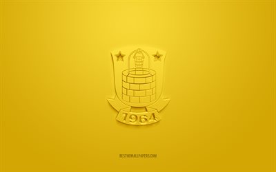 Brondby FC, creative 3D logo, yellow background, 3d emblem, Danish football club, Danish Superliga, Brondby, Denmark, 3d art, football, Brondby FC 3d logo