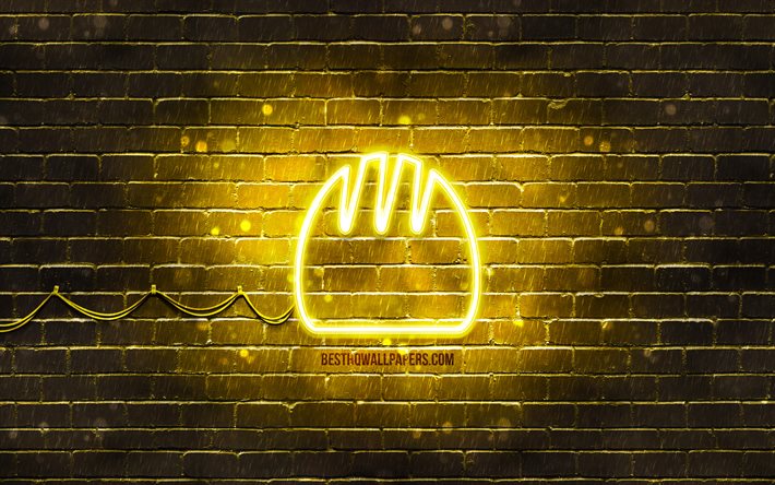 Icona di pane al neon, 4K, sfondo giallo, simboli al neon, pane, creativo, icone al neon, segno di pane, segni di cibo, icona di pane, icone di cibo