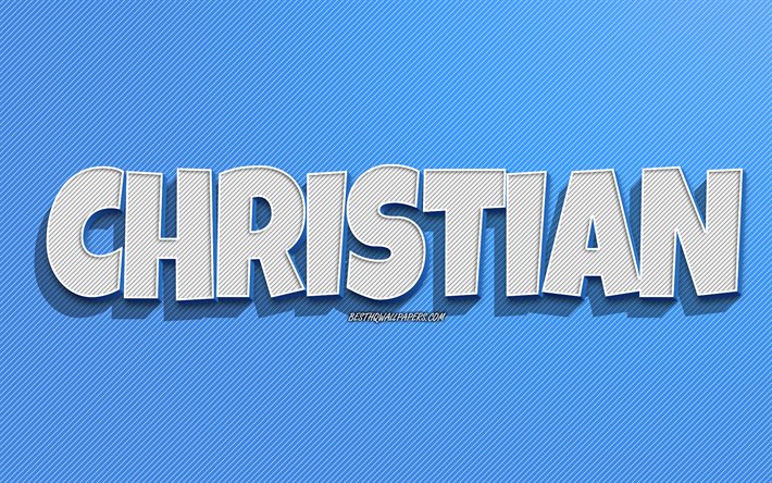 Christian, blue lines background, wallpapers with names, Christian name, male names, Christian greeting card, line art, picture with Christian name