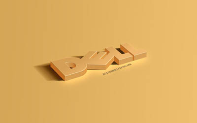 Logotipo met&#225;lico da Dell, fundo dourado da Dell, arte criativa em 3D, fundo dourado, Dell, emblema dourado da Dell 3D