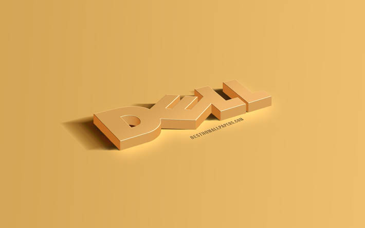 dell metall-logo, dell gold hintergrund, 3d kreative kunst, gold hintergrund, dell, 3d dell gold emblem