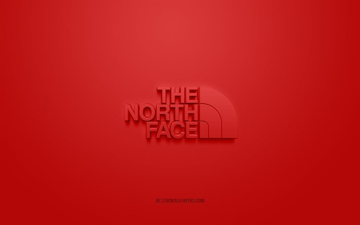 The North Face -logo, punainen tausta, The North Face 3D-logo, 3D-taide, The North Face, tuotemerkkien logo, punainen 3d The North Face -logo