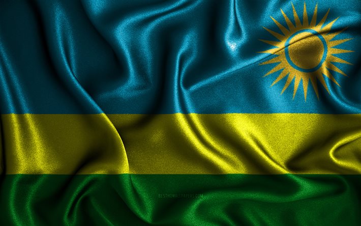 Drapeau rwandais, 4k, drapeaux ondul&#233;s en soie, pays africains, symboles nationaux, drapeau du Rwanda, drapeaux en tissu, art 3D, Rwanda, Afrique, drapeau du Rwanda 3D