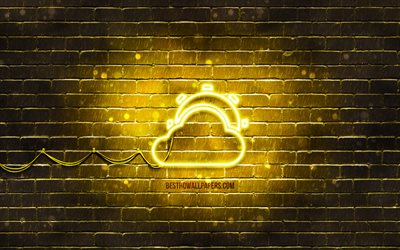 Sun Behind Cloud neon icon, 4k, yellow background, neon symbols, Sun Behind Cloud, neon icons, Sun Behind Cloud sign, nature signs, Sun Behind Cloud icon, nature icons