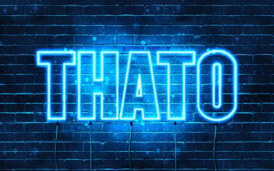 Thato, 4k, wallpapers with names, Thato name, blue neon lights, Happy Birthday Thato, popular south african male names, picture with Thato name