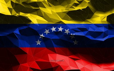4k, Venezuelan flag, low poly art, North American countries, national symbols, Flag of Venezuela, 3D flags, Venezuela flag, Venezuela, North America, Venezuela 3D flag