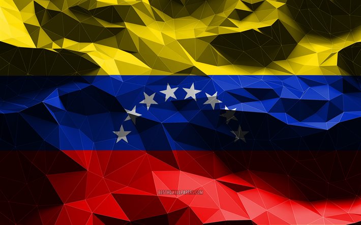 4k, ベネズエラの旗, 低ポリアート, 北米諸国, 国のシンボル, 3Dフラグ, ベネズエラ, 北米, ベネズエラの3Dフラグ