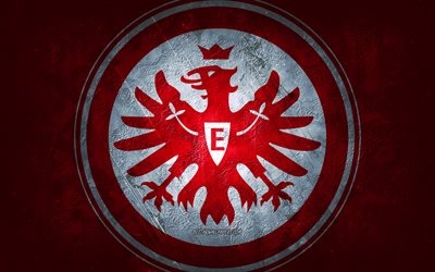 Eintracht Francfort, club de football allemand, fond de pierre rouge, logo de l&#39;Eintracht Francfort, art grunge, Bundesliga, football, Allemagne, embl&#232;me de l&#39;Eintracht Francfort