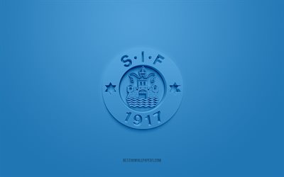 silkeborg if, kreatives 3d-logo, blauer hintergrund, 3d-emblem, d&#228;nischer fu&#223;ballverein, d&#228;nische superliga, silkeborg, d&#228;nemark, 3d-kunst, fu&#223;ball, silkeborg if 3d-logo