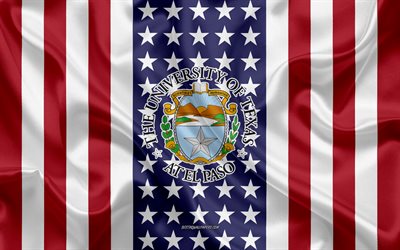University of Texas at El Paso Emblem, American Flag, University of Texas at El Paso logo, El Paso, Texas, USA, University of Texas at El Paso