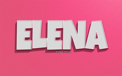 elena, rosa linien hintergrund, tapeten mit namen, elena name, weibliche namen, elena gru&#223;karte, strichzeichnungen, bild mit elena namen
