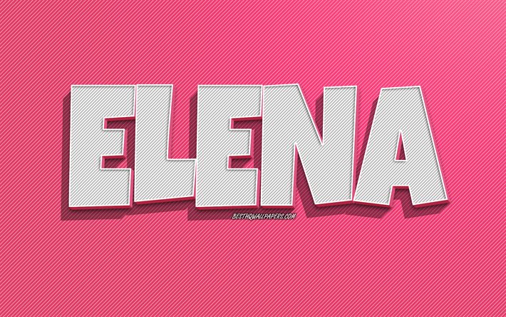 Elena, sfondo a linee rosa, sfondi con nomi, nome Elena, nomi femminili, biglietto di auguri Elena, disegni al tratto, foto con nome Elena