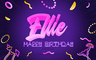 Happy Birthday Ellie, 4k, Purple Party Background, Ellie, creative art, Happy Ellie birthday, Ellie name, Ellie Birthday, Birthday Party Background