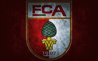 FC Augsburg, tysk fotbollsklubb, r&#246;d sten bakgrund, FC Augsburg-logotyp, grunge konst, Bundesliga, fotboll, Tyskland, FC Augsburg emblem